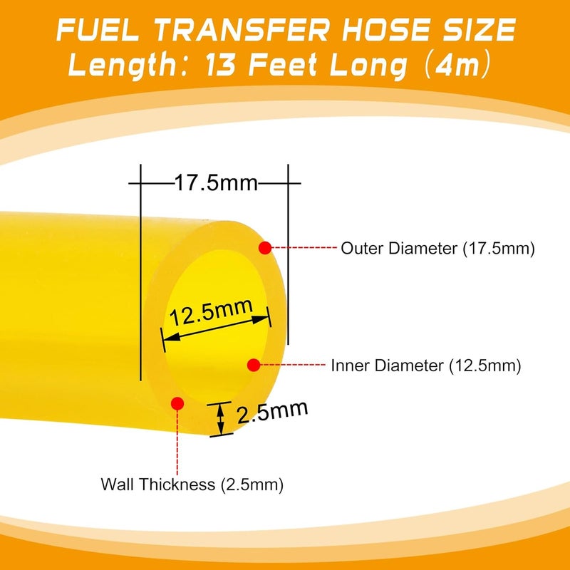 steauty 13 Feet Long Fuel Line Gas Tube Fuel Transfer Hose (ID 12.5mm * OD 17.5mm) with Hose Clamps, High Transparency, Corrosion Resistance PVC Material for Automotive Fuel Systems Engines - Image 2